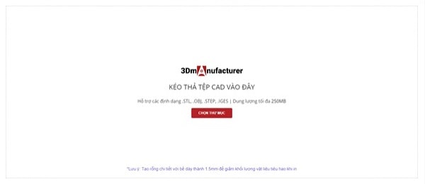 Giao diện website của nền tảng báo giá, đặt hàng tự động 3Dmanufacturer