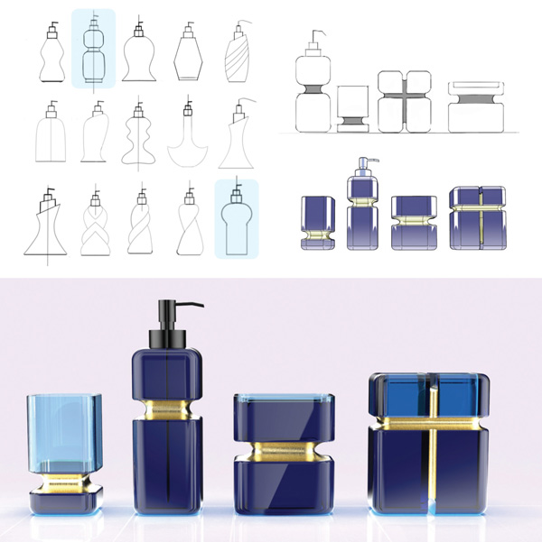 The Process from Sketch to Finished Bathroom Bottle Set